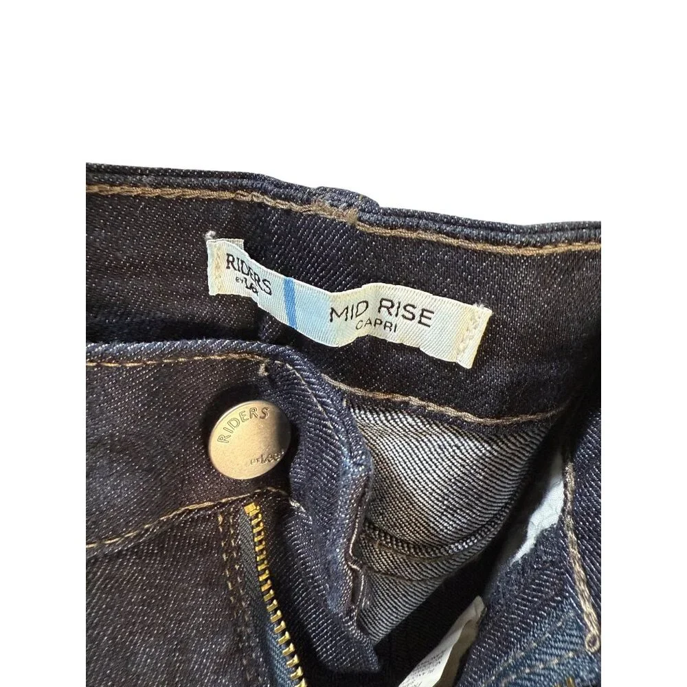 Riders By Lee Womens Mid Rise Capri Jeans Dark Wash Stretch Denim Size 8M‎
